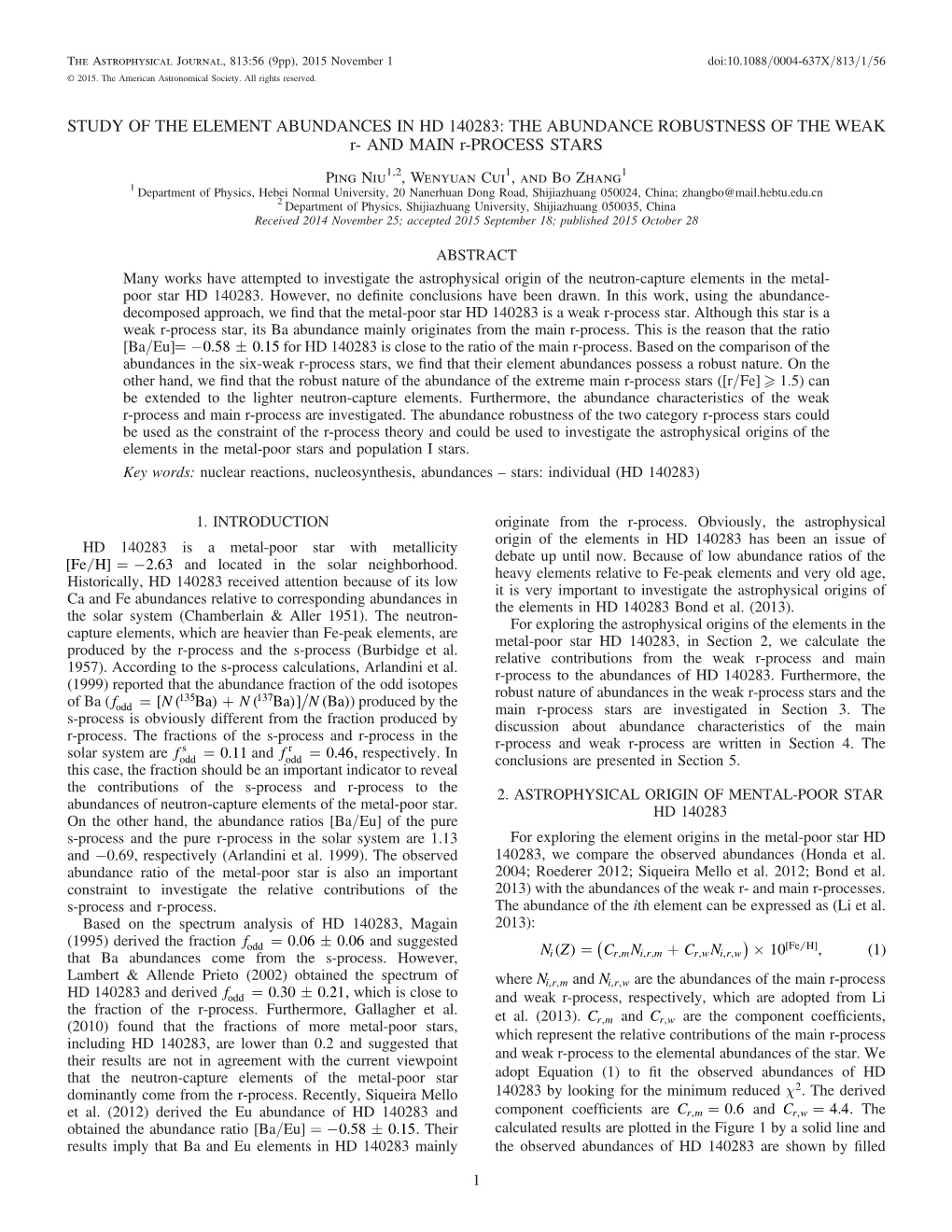 Study of the Element Abundances in Hd 140283