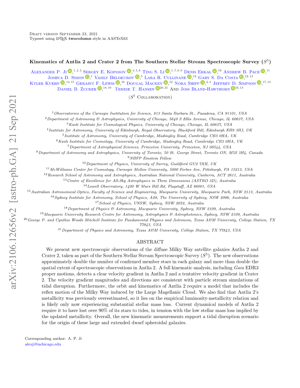 Kinematics of Antlia 2 and Crater 2 from the Southern Stellar Stream Spectroscopic Survey (S5)