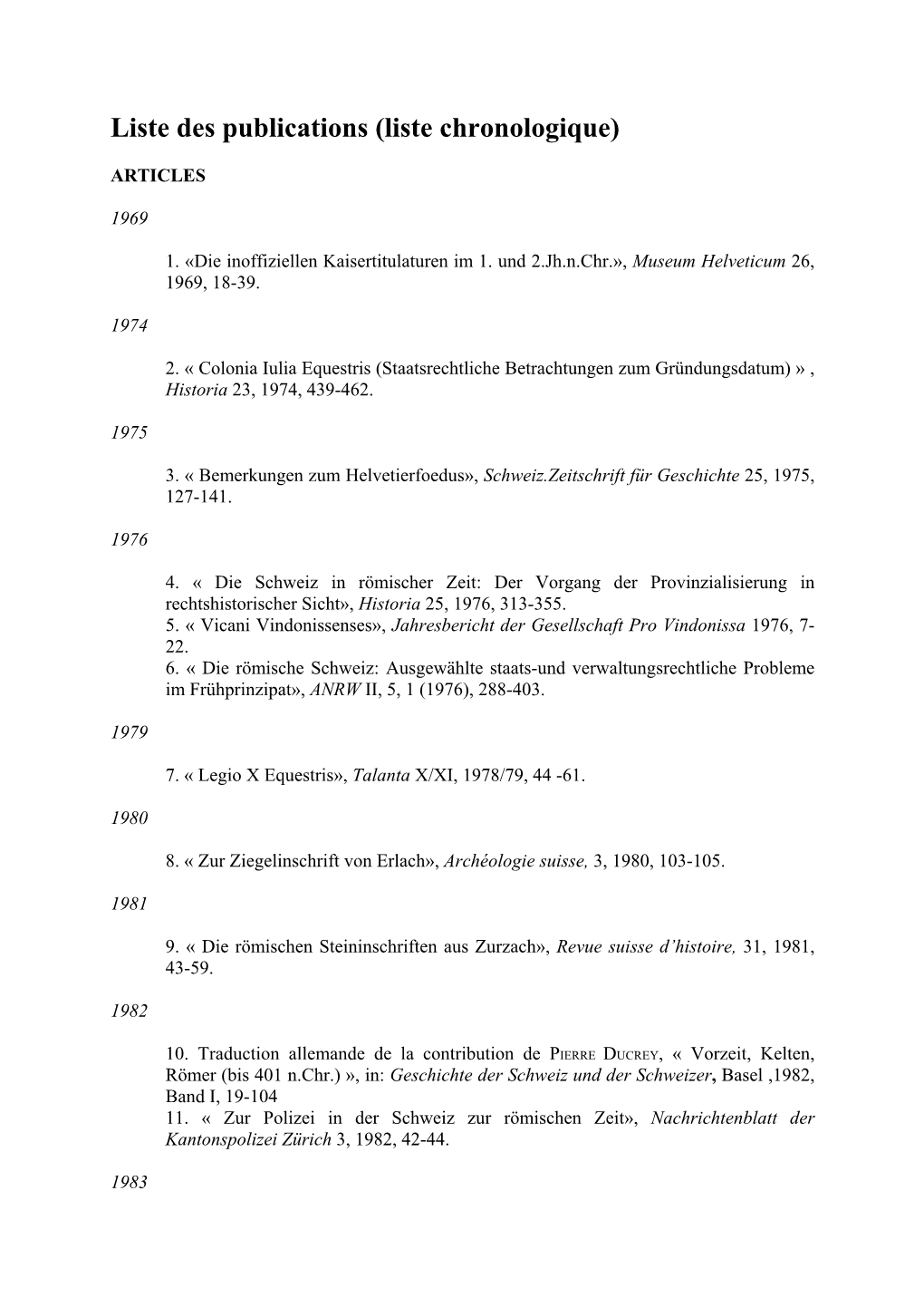 Liste Des Publications (Liste Chronologique)