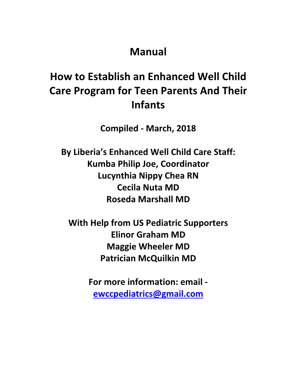 Manual How to Establish an Enhanced Well Child Care Program