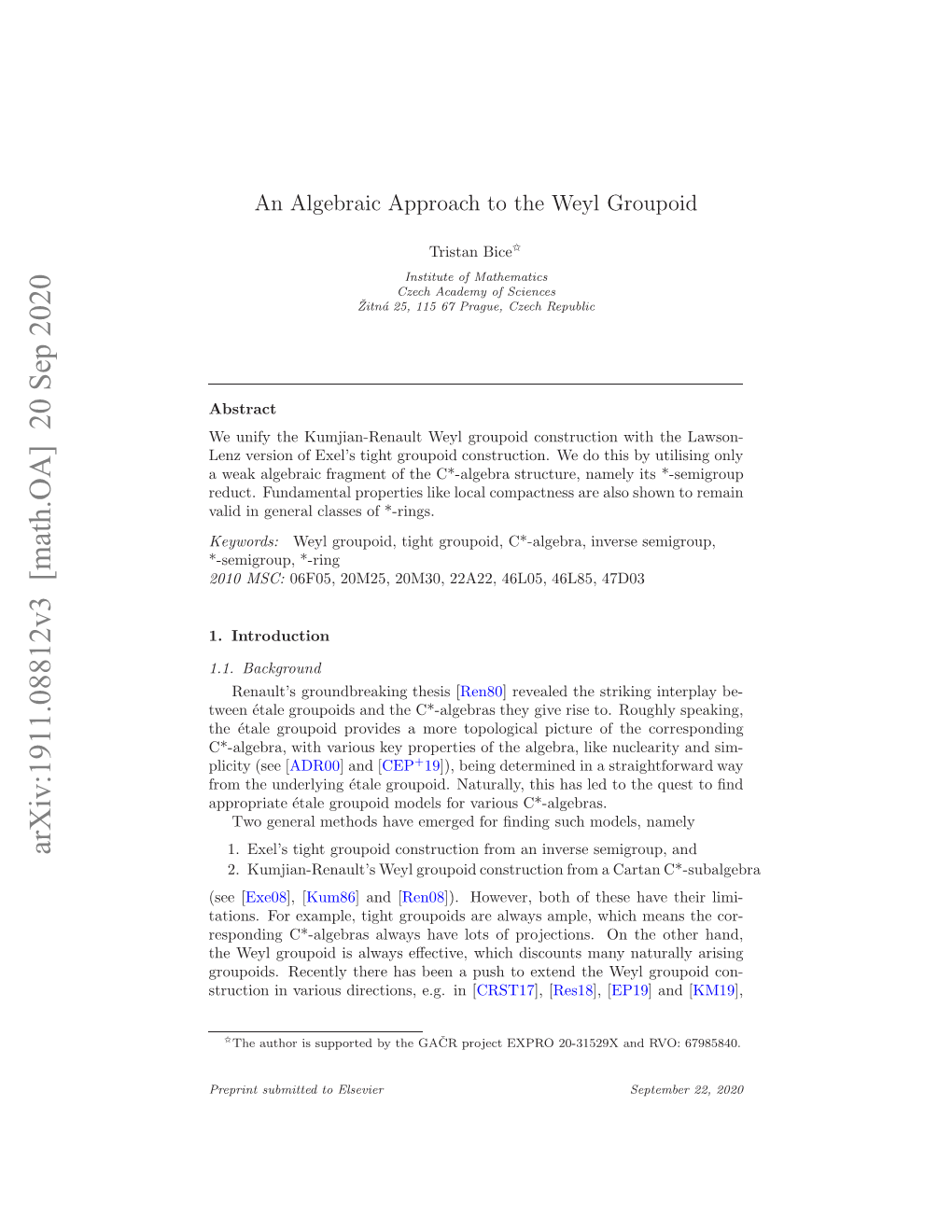 An Algebraic Approach to the Weyl Groupoid