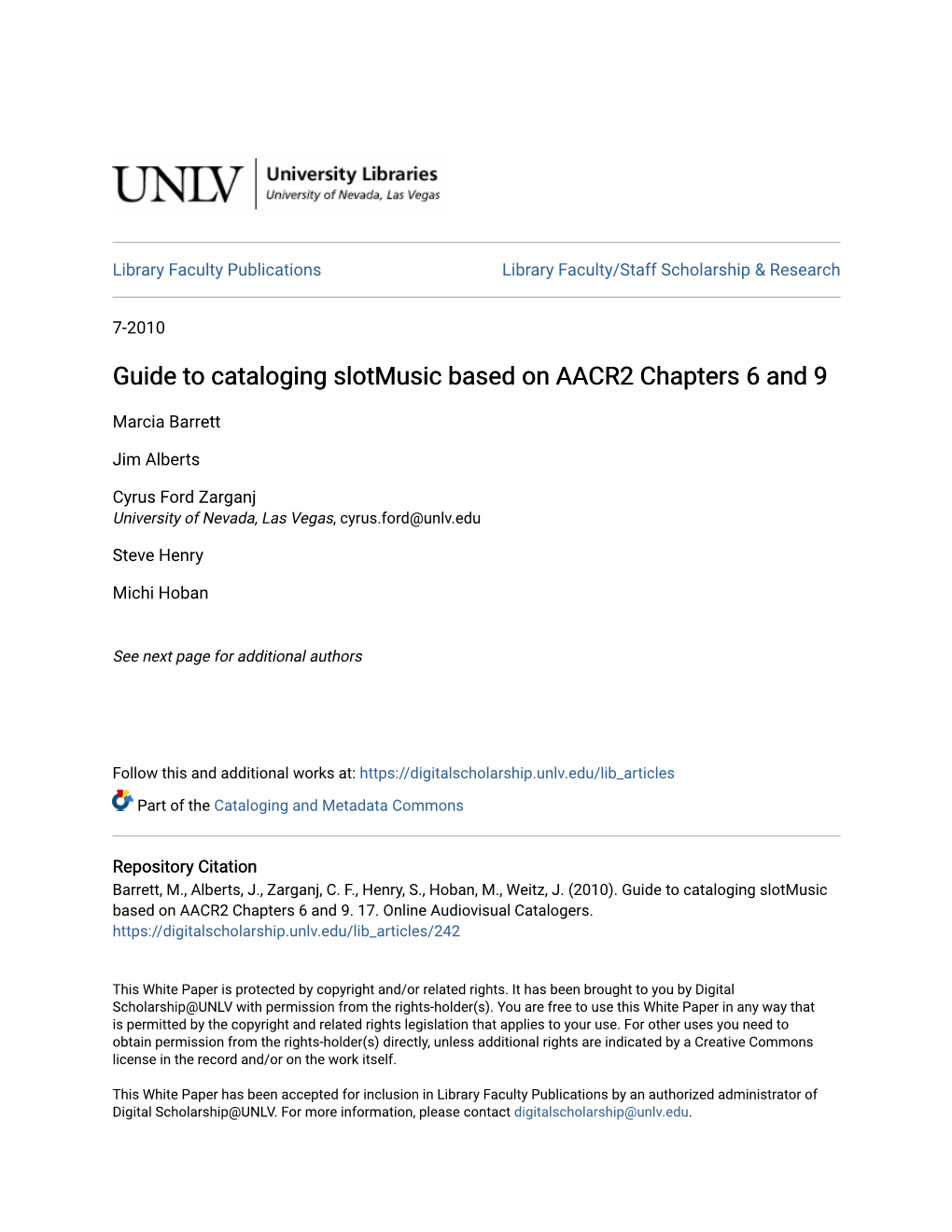 Guide to Cataloging Slotmusic Based on AACR2 Chapters 6 and 9