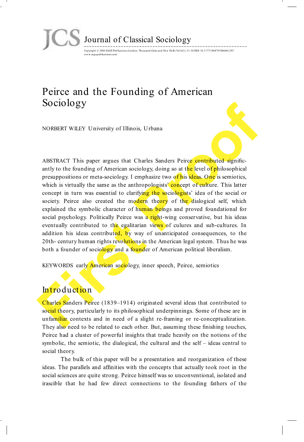 Peirce and the Founding of American Sociology