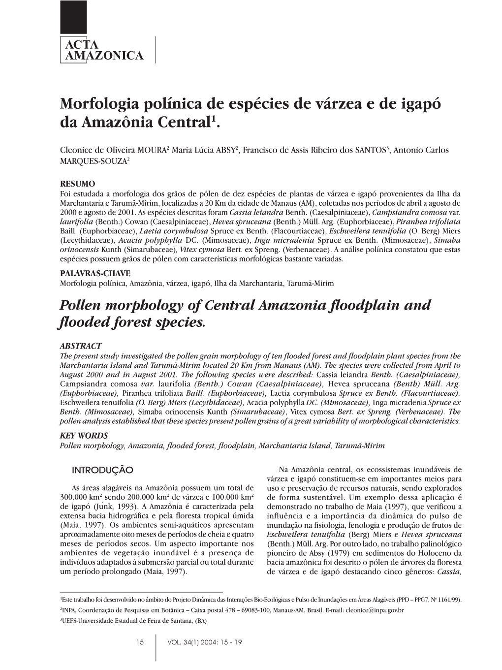 Morfologia Polínica De Espécies De Várzea E De Igapó Da Amazônia Central1
