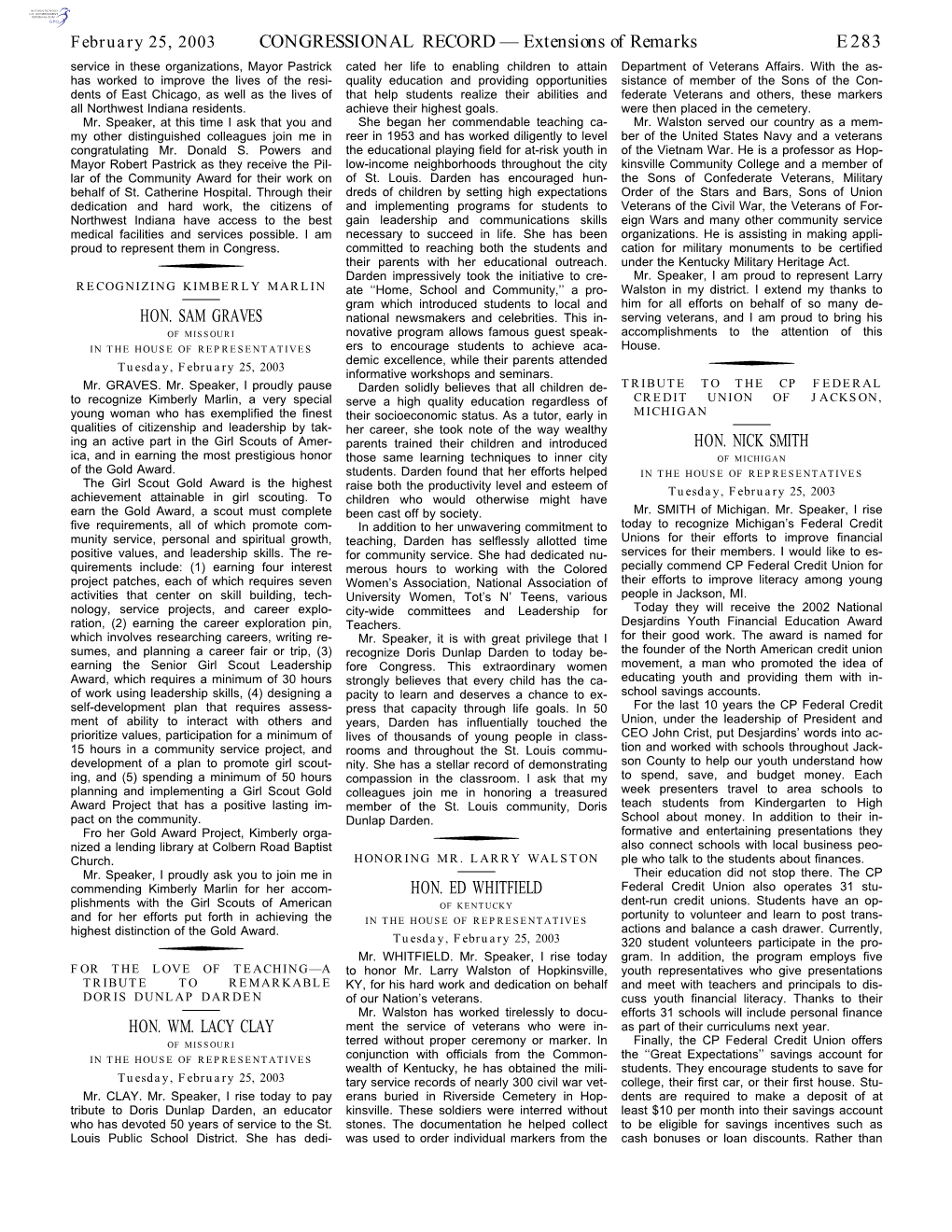 CONGRESSIONAL RECORD— Extensions of Remarks E283 HON