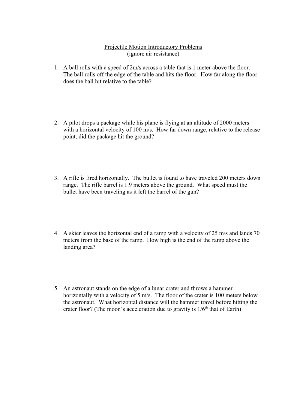 Projectile Motion Introductory Problems