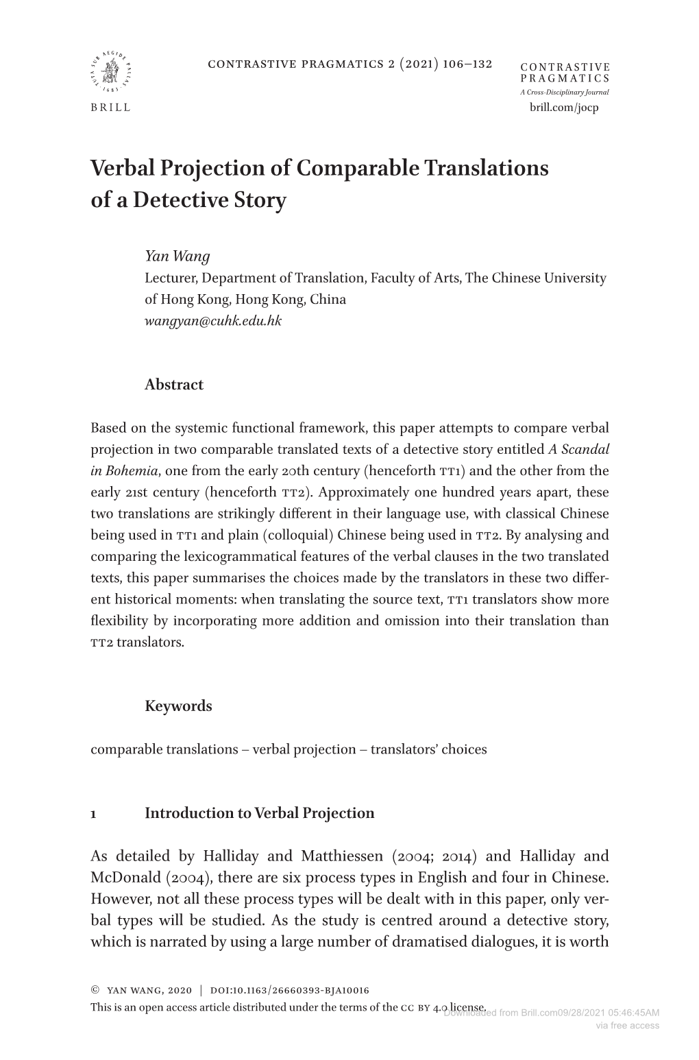 Verbal Projection of Comparable Translations of a Detective Story