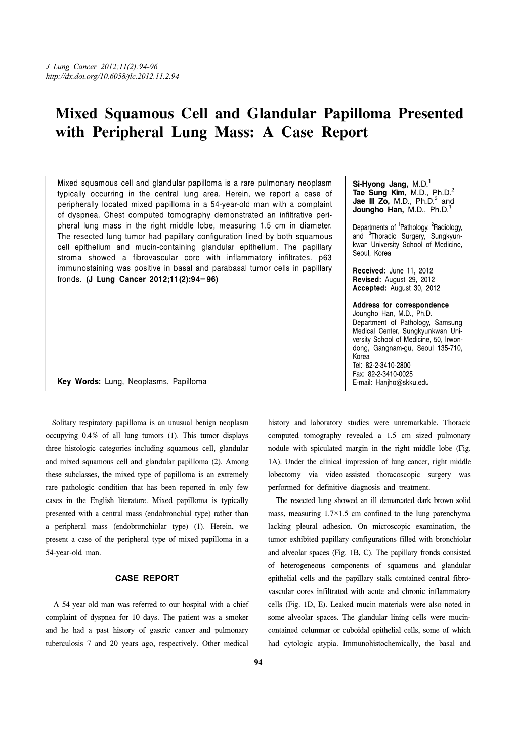 Mixed Squamous Cell and Glandular Papilloma Presented with Peripheral Lung Mass: a Case Report