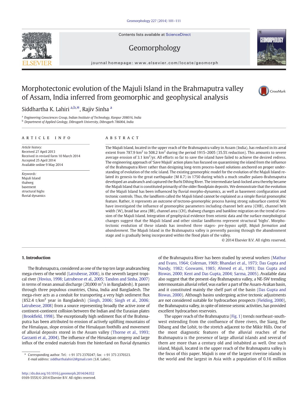 Morphotectonic Evolution of the Majuli Island in the Brahmaputra Valley of Assam, India Inferred from Geomorphic and Geophysical Analysis