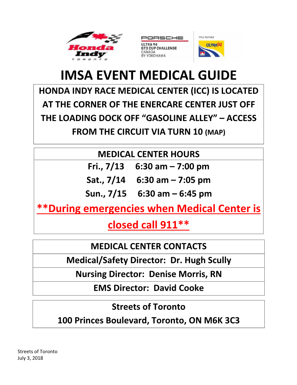 Imsa Event Medical Guide