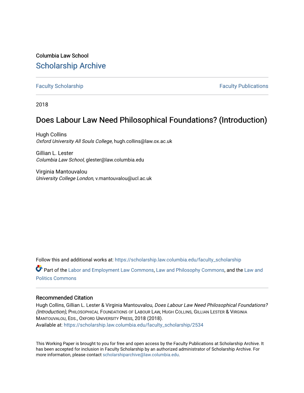 Does Labour Law Need Philosophical Foundations? (Introduction)