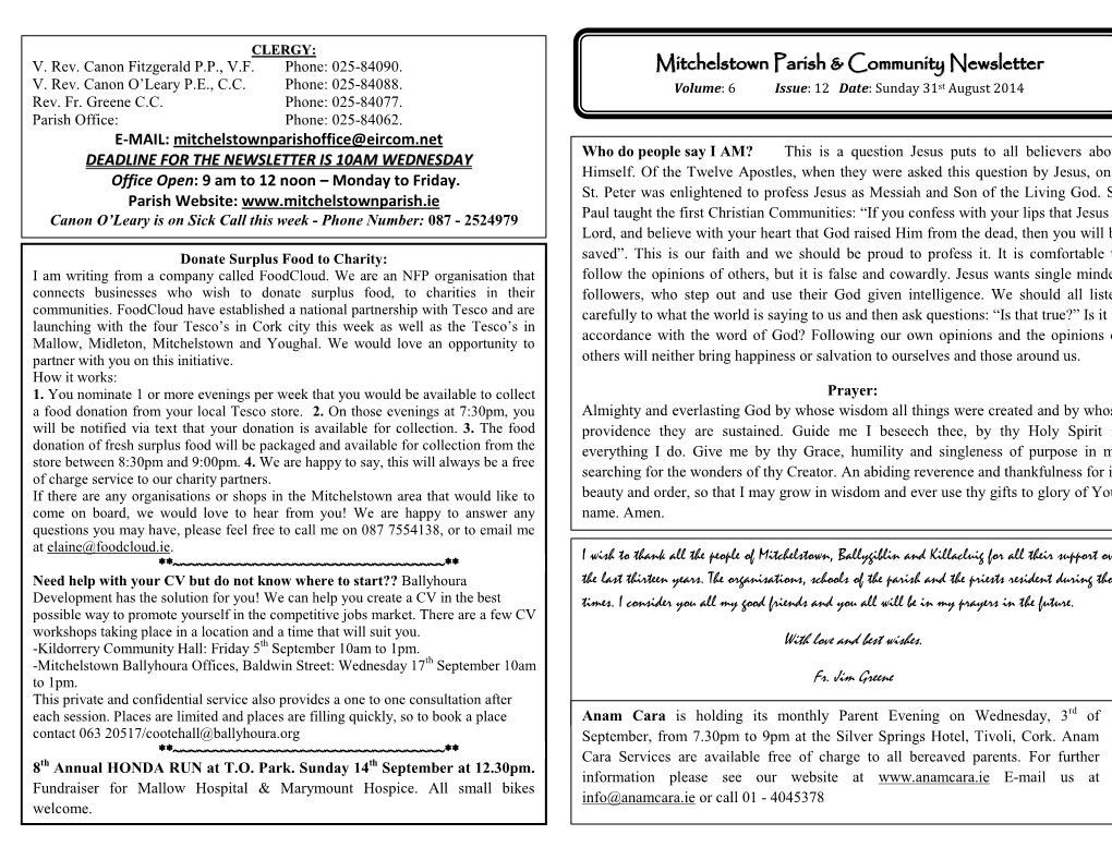 Mitchelstown Parish & Community Newsletter