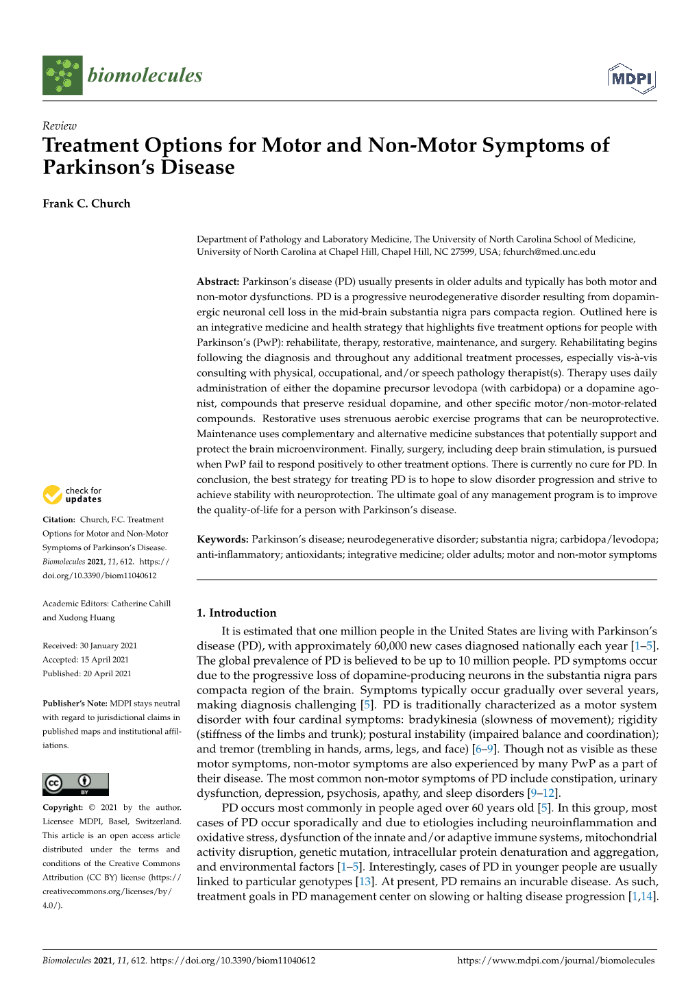 Treatment Options for Motor and Non-Motor Symptoms of Parkinson’S Disease