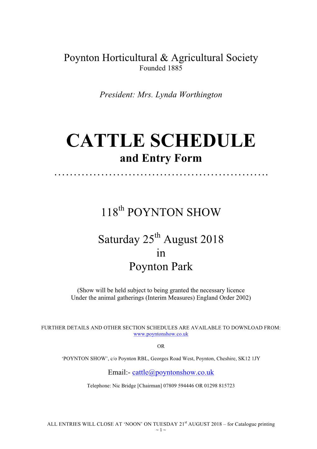 CATTLE SCHEDULE and Entry Form ………………………………………………