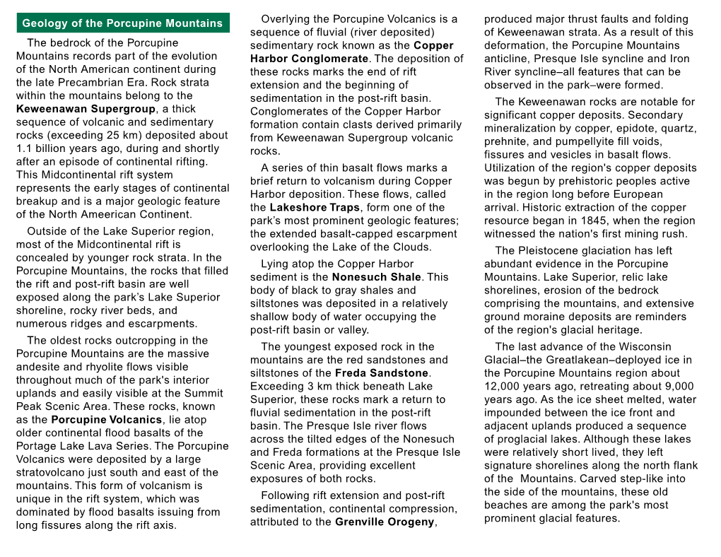 Geology of the Porcupine Mountains