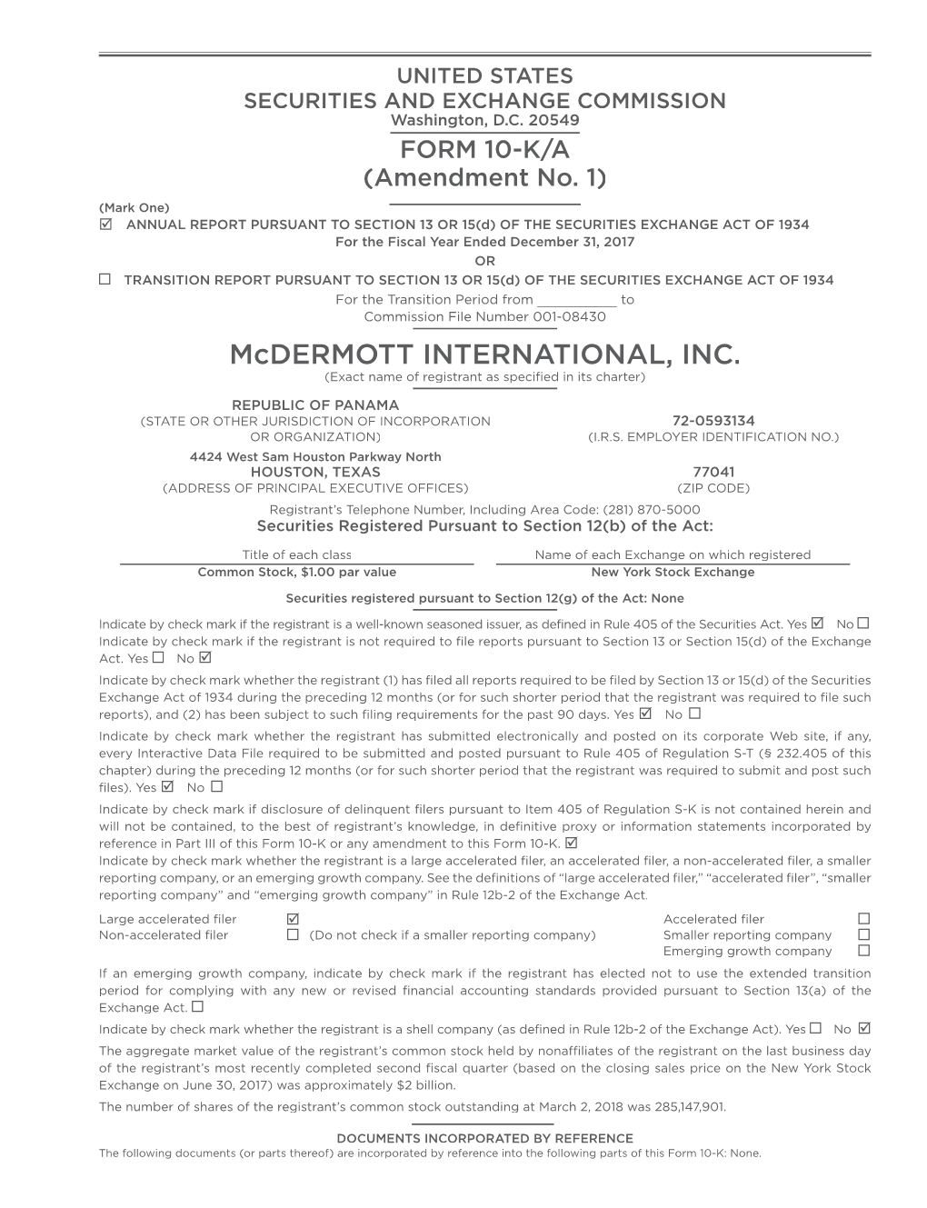 Mcdermott INTERNATIONAL, INC. (Exact Name of Registrant As Specified in Its Charter)