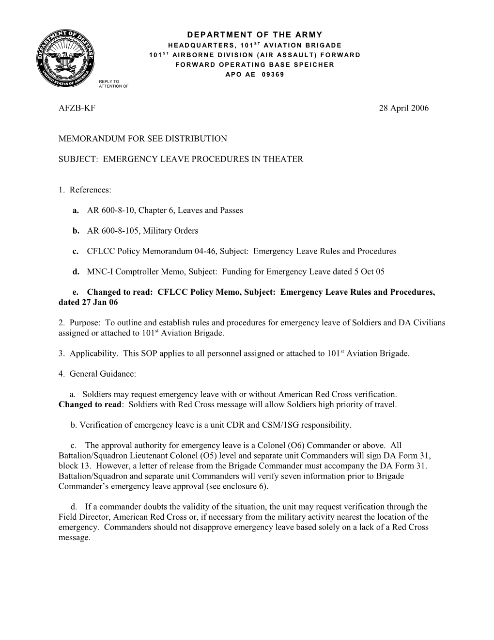 Memorandum for See Distribution