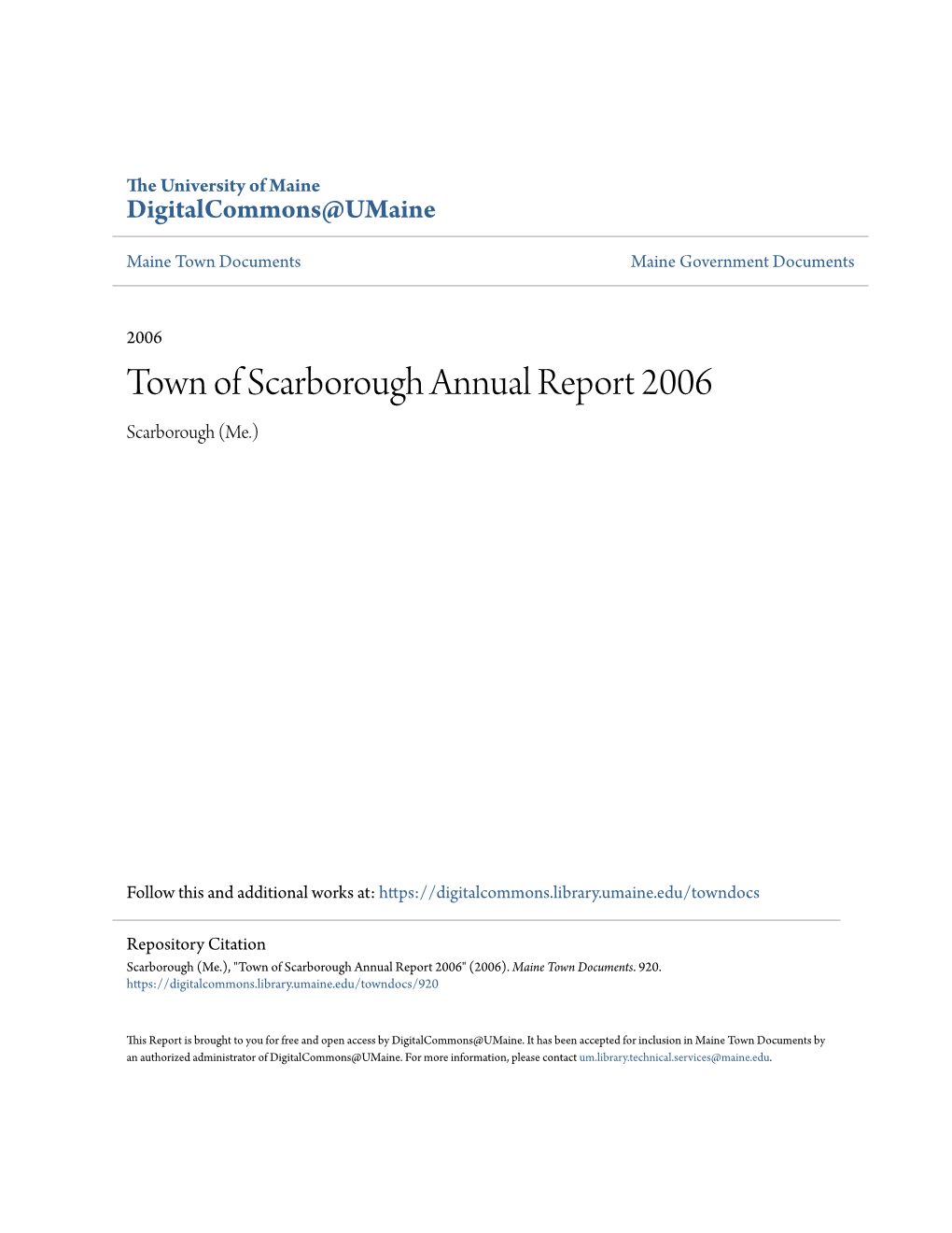 Town of Scarborough Annual Report 2006 Scarborough (Me.)