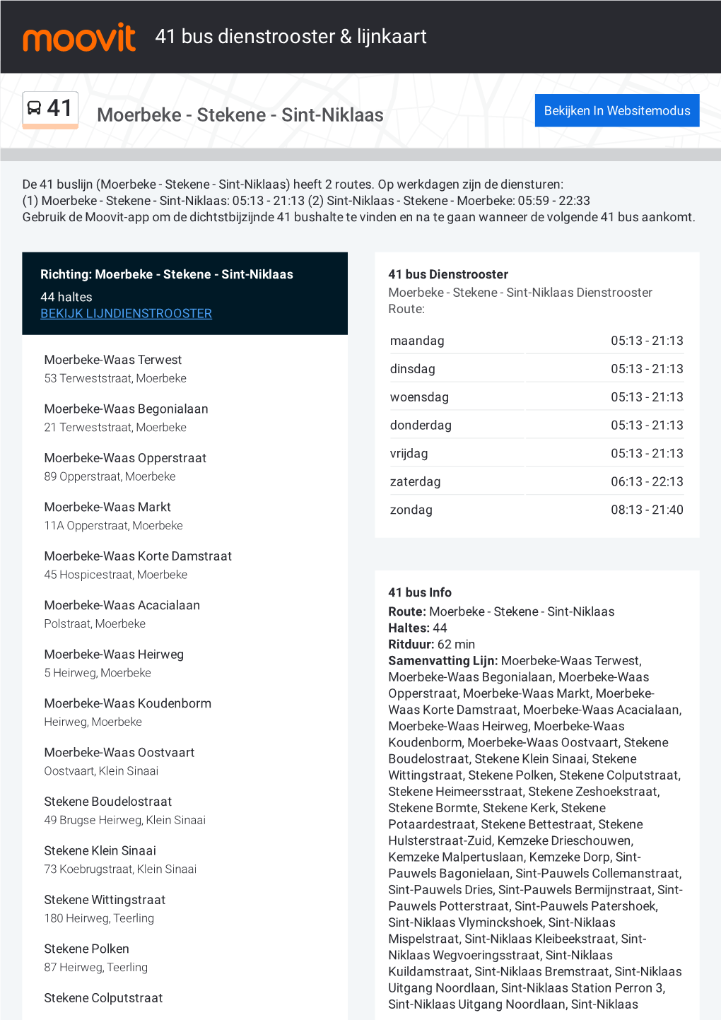 41 Bus Dienstrooster & Lijnroutekaart