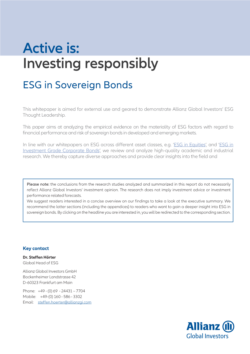 Active Is: Investing Responsibly ESG in Sovereign Bonds