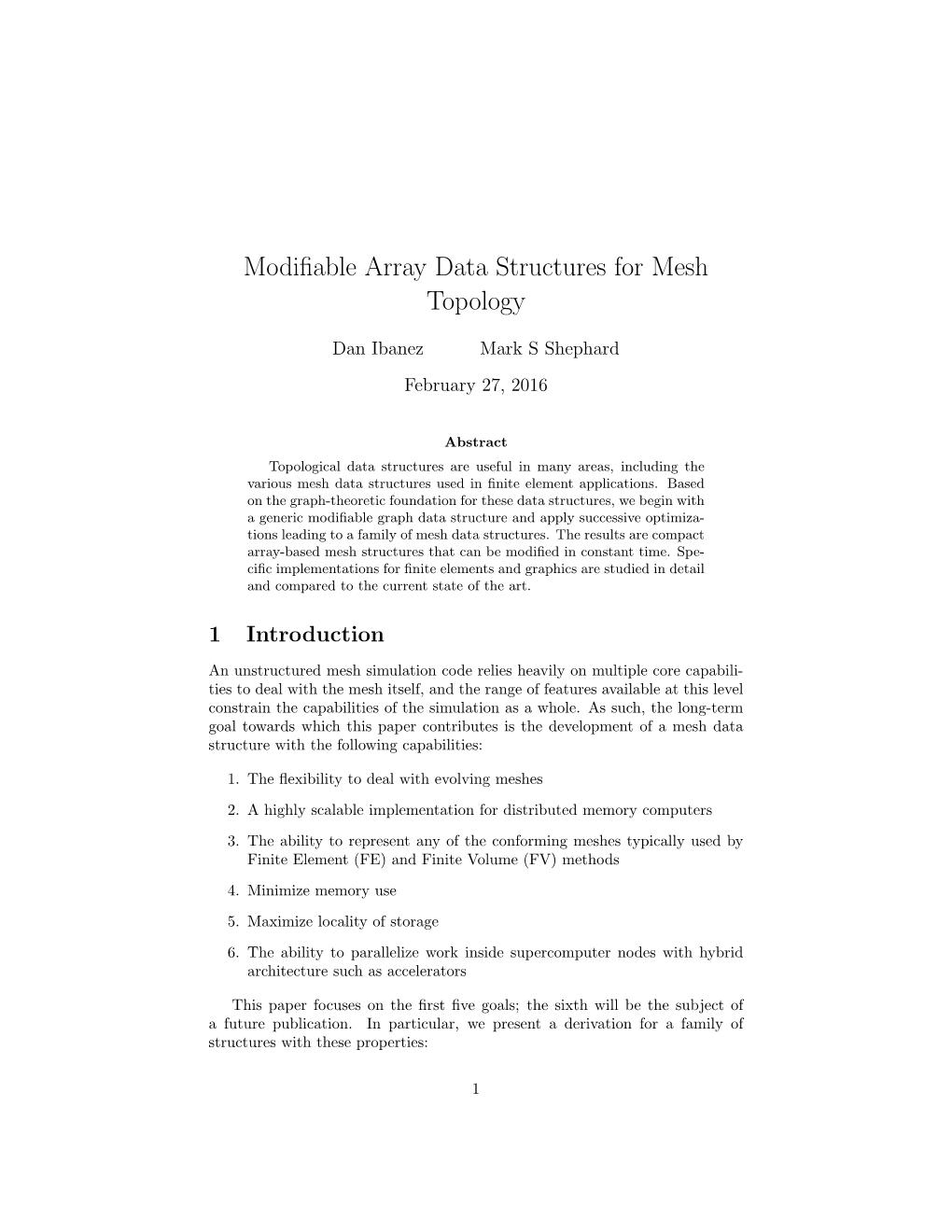 Modifiable Array Data Structures for Mesh Topology