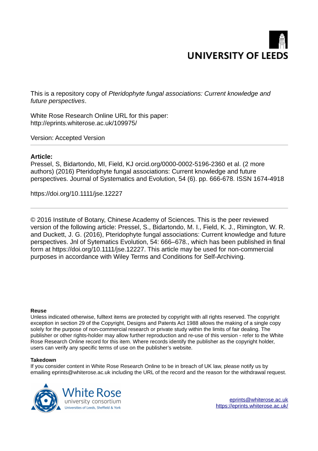 Pteridophyte Fungal Associations: Current Knowledge and Future Perspectives