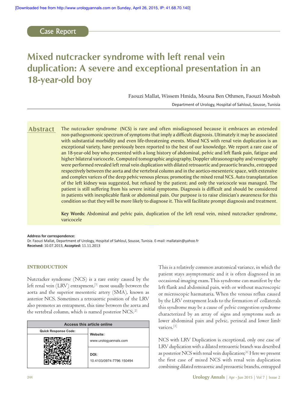 Mixed Nutcracker Syndrome with Left Renal Vein Duplication: a Severe and Exceptional Presentation in an 18‑Year‑Old Boy