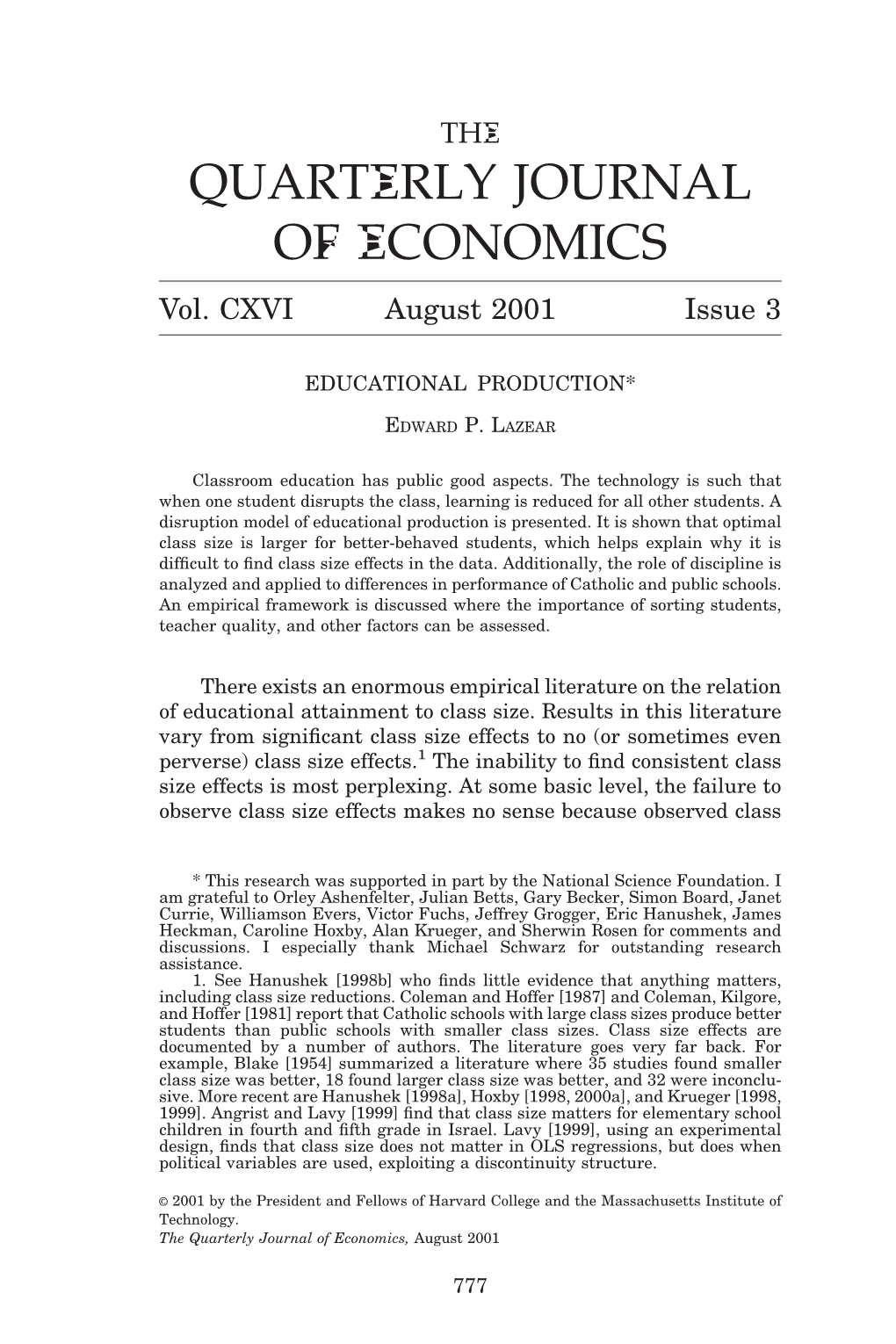 QUARTERLY JOURNAL of ECONOMICS Vol