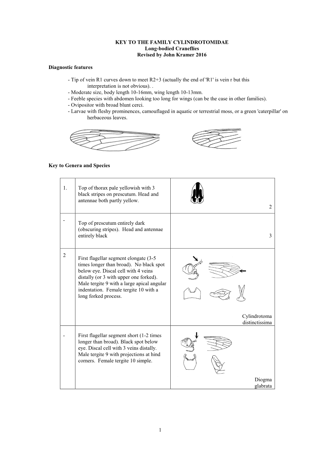 FAMILY CYLINDROTOMIDAE Long-Bodied Craneflies Revised by John Kramer 2016