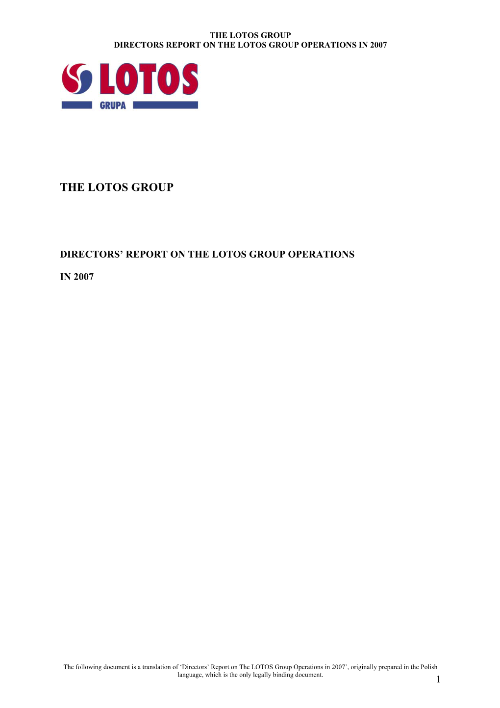 Directors Report on LOTOS Group Operations