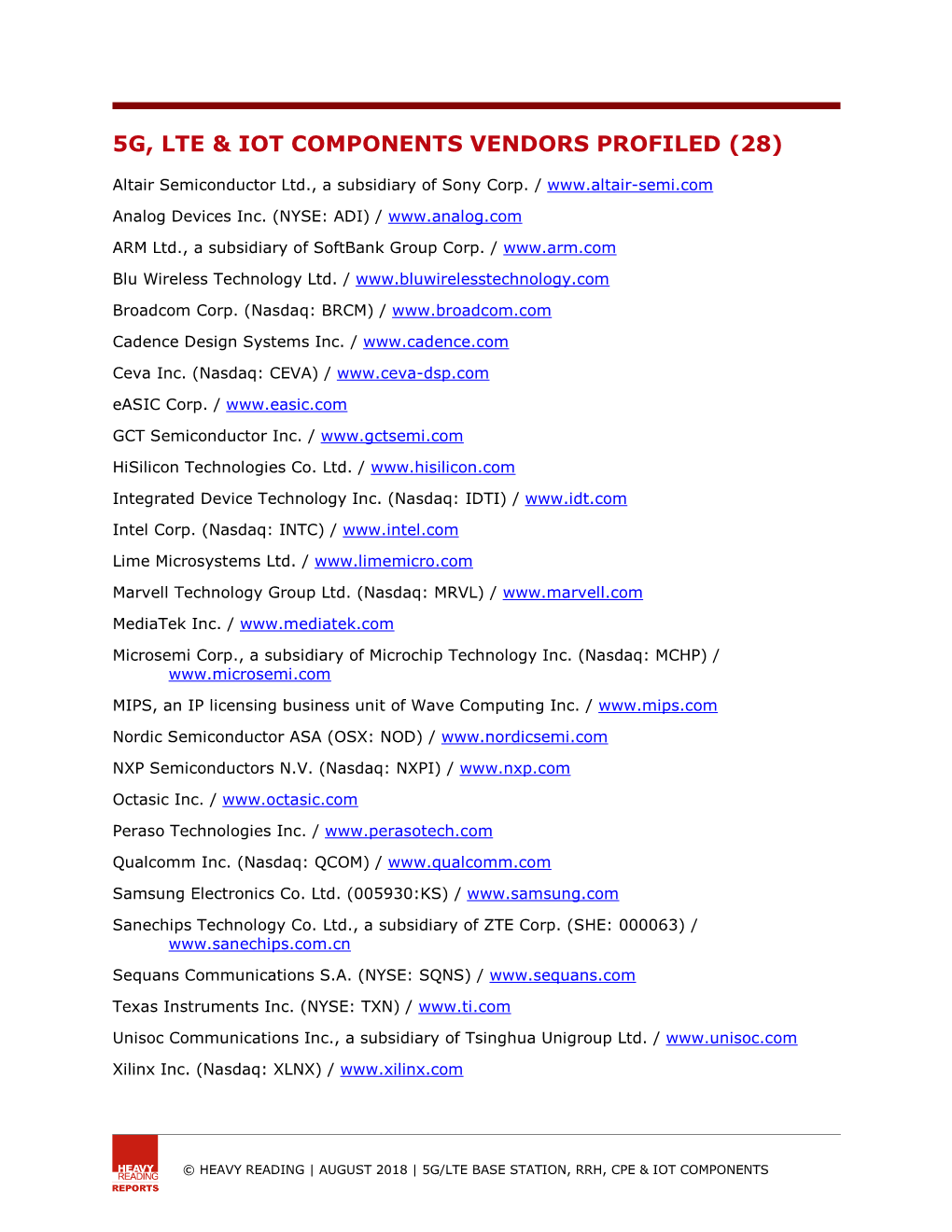 5G, Lte & Iot Components Vendors Profiled (28)