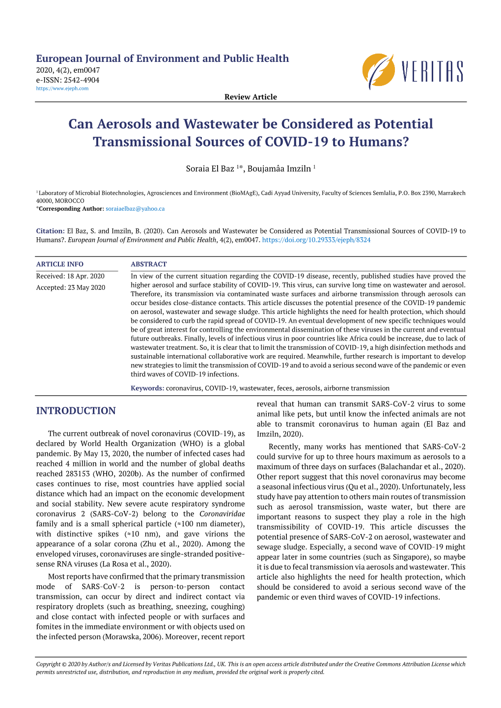 Can Aerosols and Wastewater Be Considered As Potential Transmissional Sources of COVID-19 to Humans?