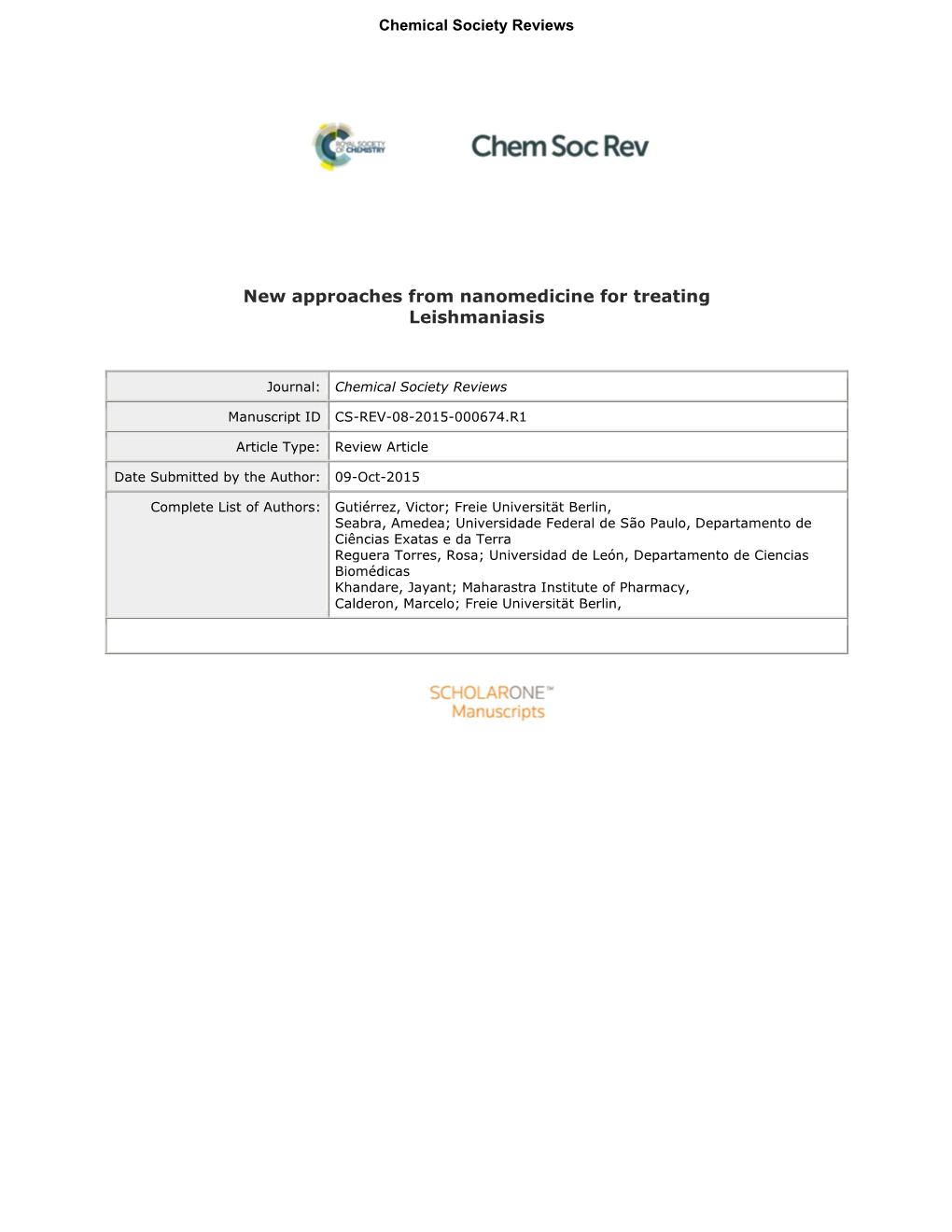 New Approaches from Nanomedicine for Treating Leishmaniasis