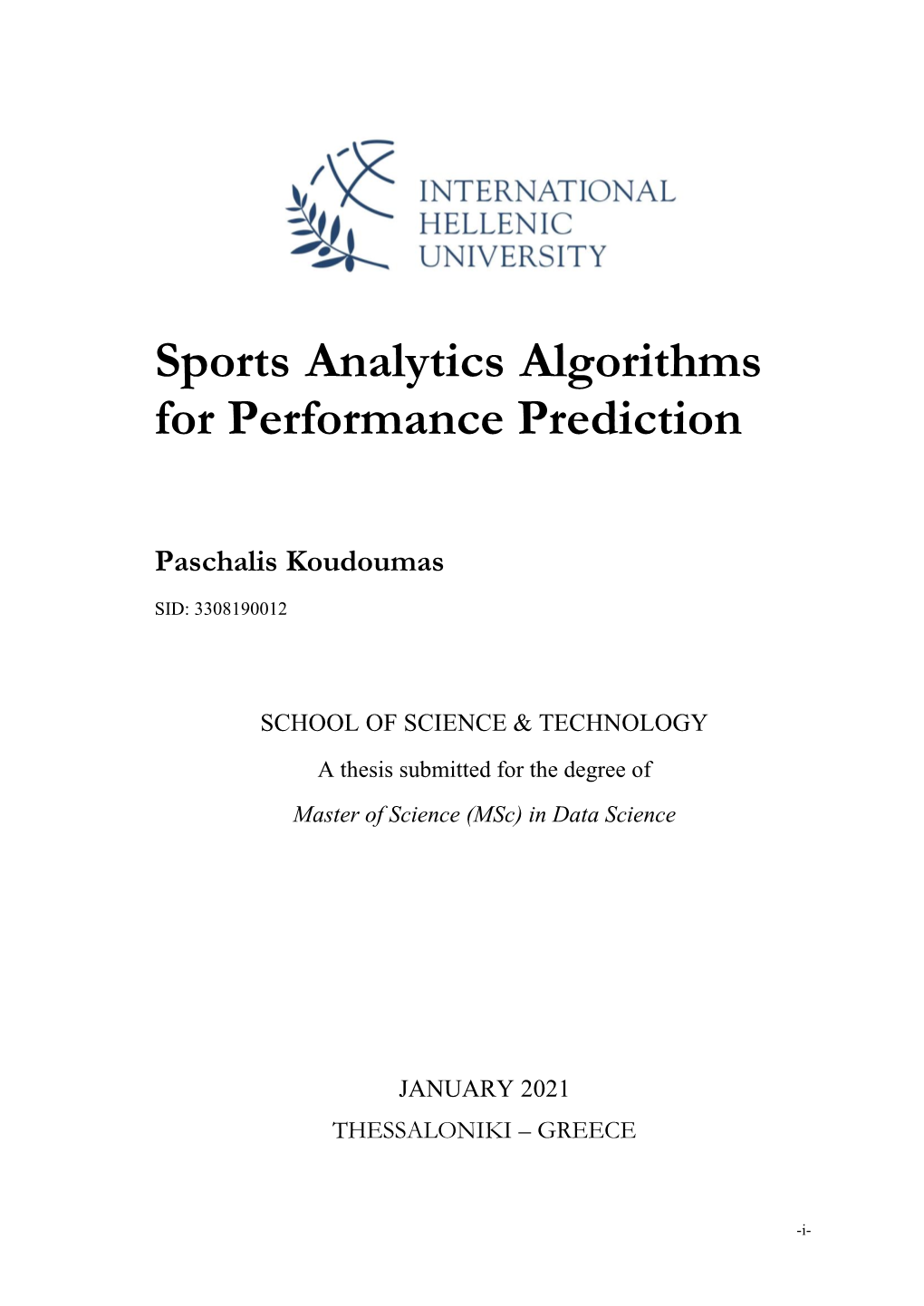 Sports Analytics Algorithms for Performance Prediction