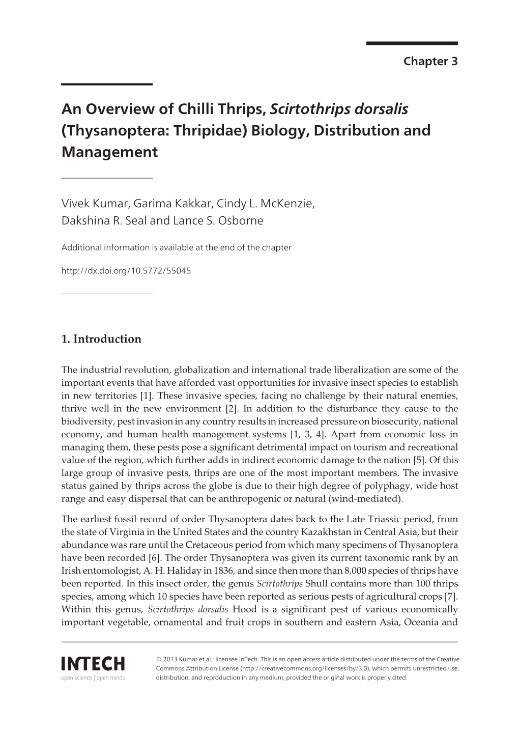 An Overview of Chilli Thrips, Scirtothrips Dorsalis (Thysanoptera: Thripidae) Biology, Distribution and Management
