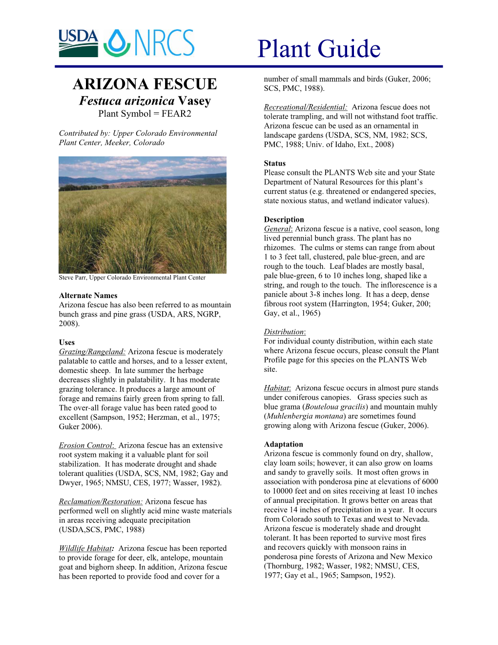 Arizona Fescue Scs, Pmc, 1988)