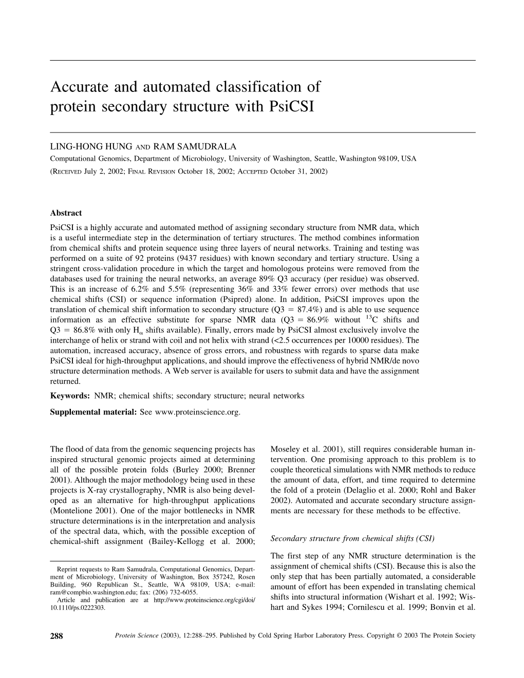 Accurate and Automated Classification of Protein Secondary Structure with Psicsi