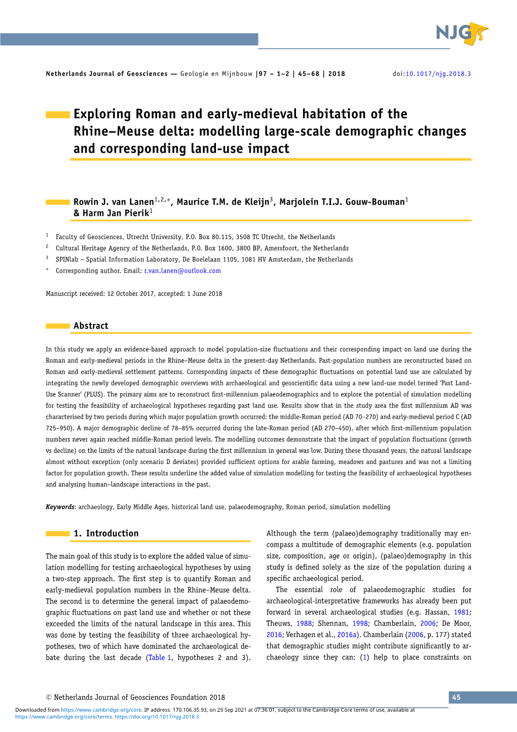 Exploring Roman and Early-Medieval Habitation of the Rhine–Meuse Delta: Modelling Large-Scale Demographic Changes and Corresponding Land-Use Impact