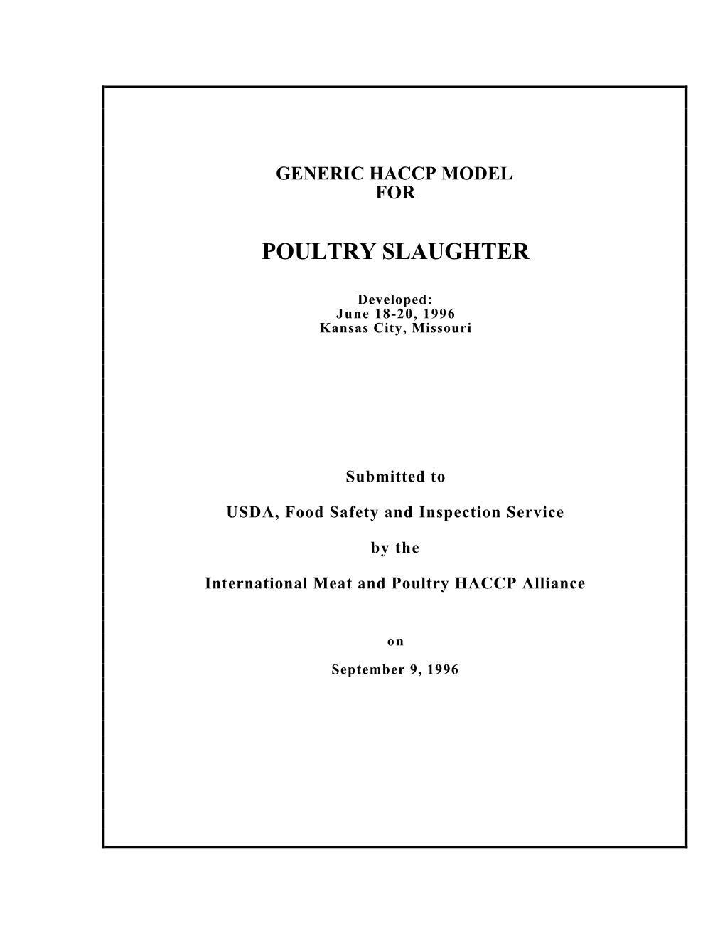 Generic Haccp Model for Poultry Slaughter