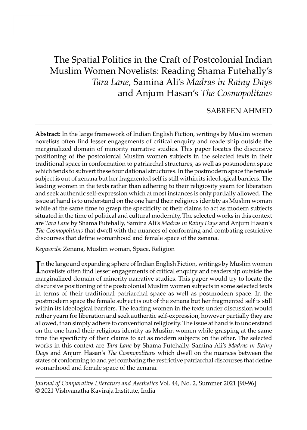 The Spatial Politics in the Craft of Postcolonial Indian Muslim Women