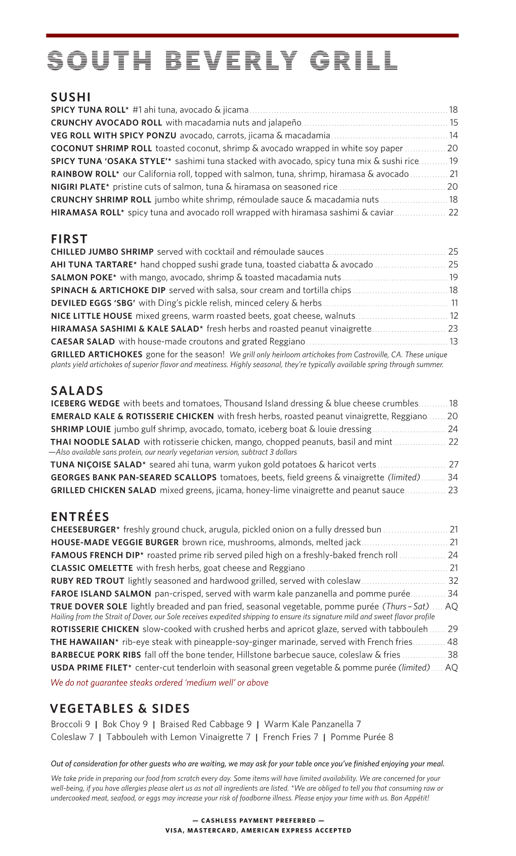 South Beverly Grill Menu