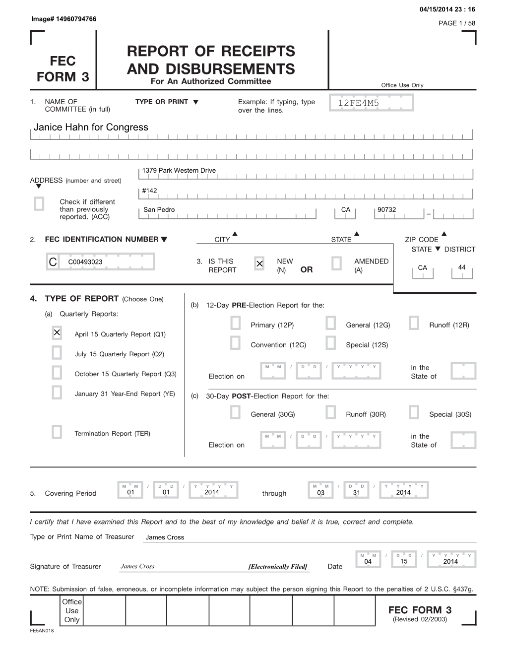 Report of Receipts and Disbursements