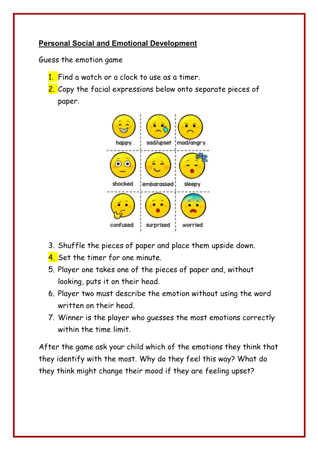 Personal Social and Emotional Development Guess the Emotion