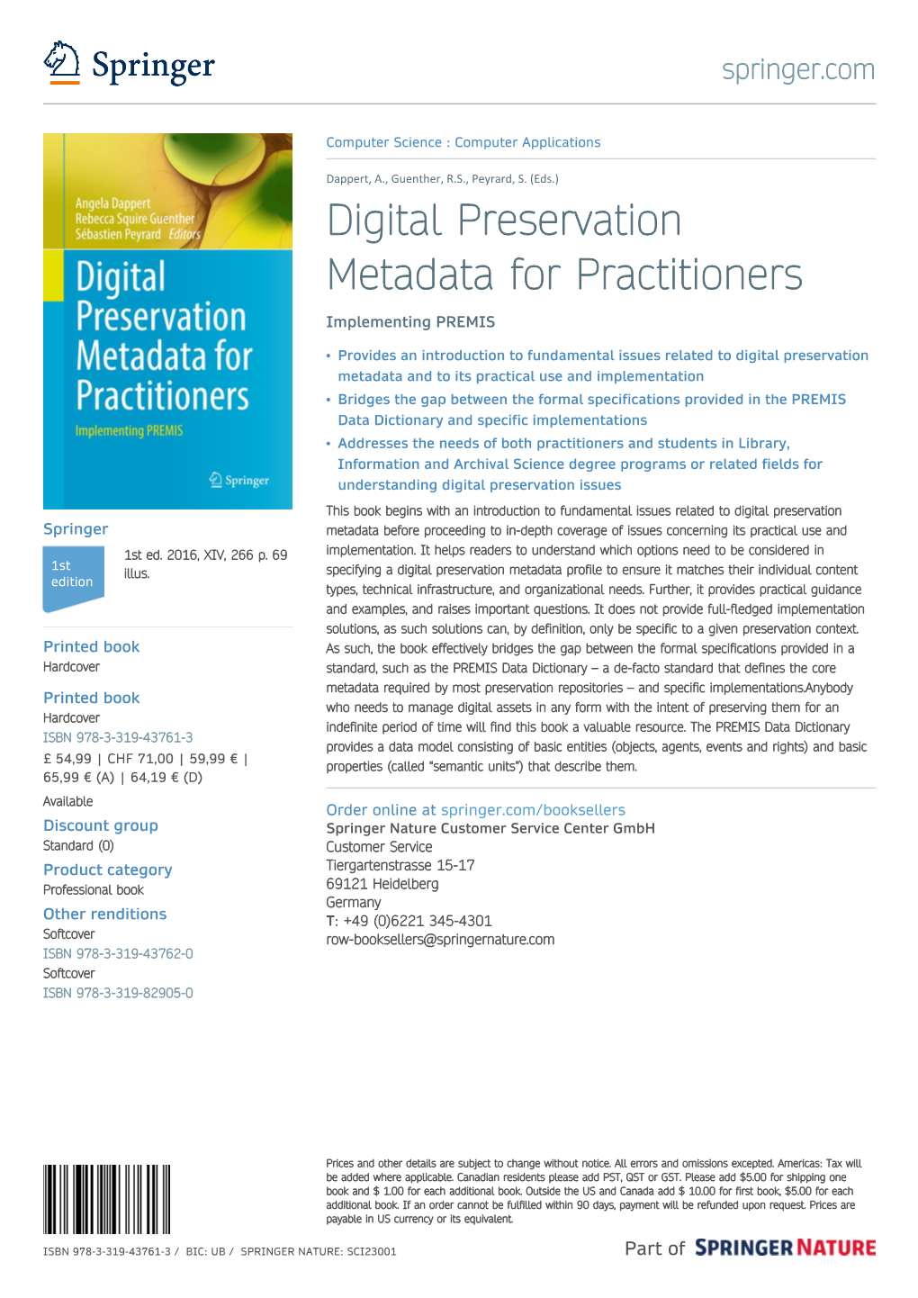 Digital Preservation Metadata for Practitioners Implementing PREMIS