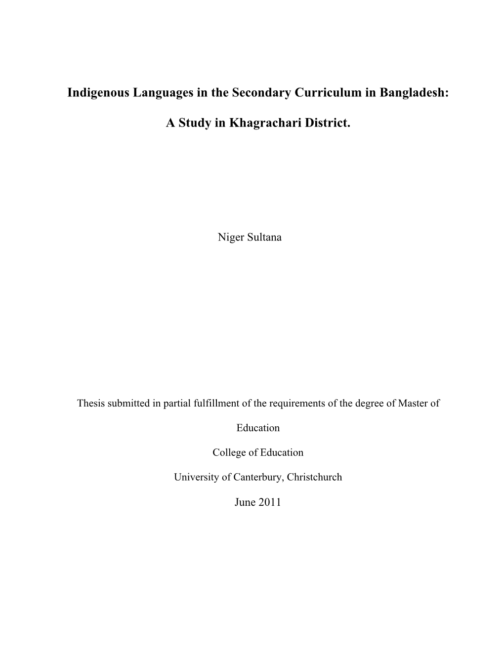 Indigenous Languages in the Secondary Curriculum in Bangladesh