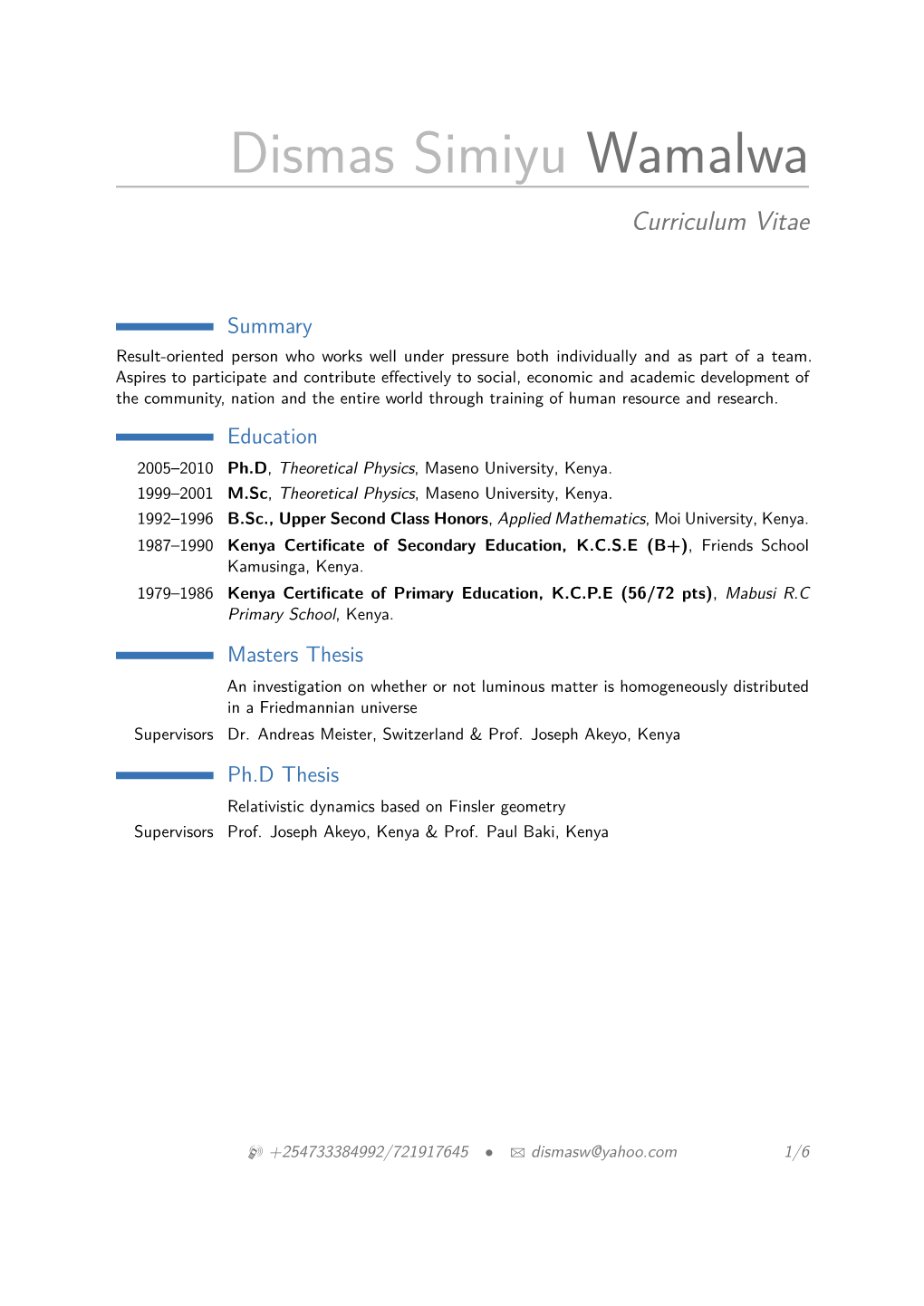 Dismas Simiyu Wamalwa – Curriculum Vitae