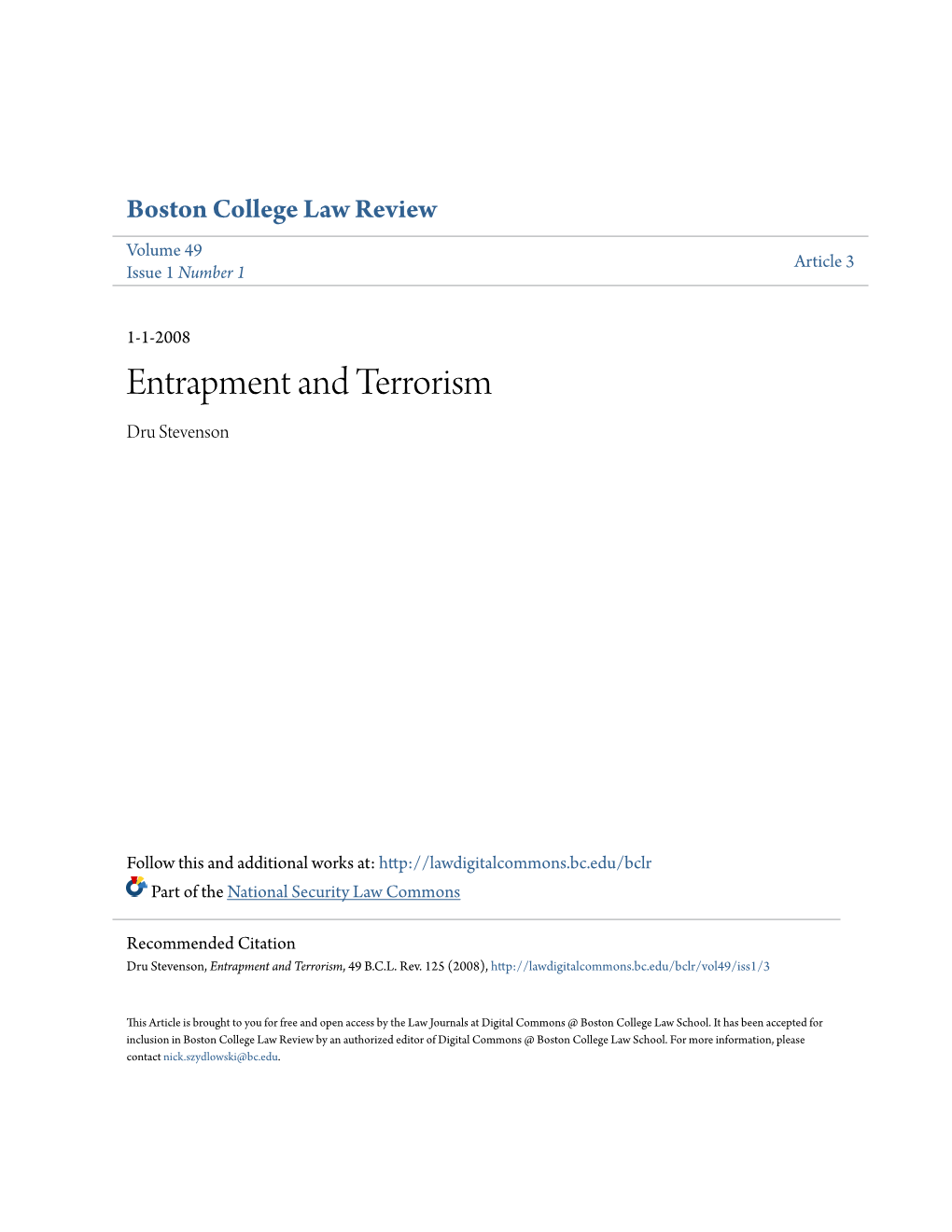 Entrapment and Terrorism Dru Stevenson