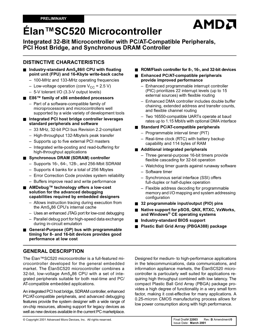 Élan™SC520 Microcontroller Data Sheet PRELIMINARY