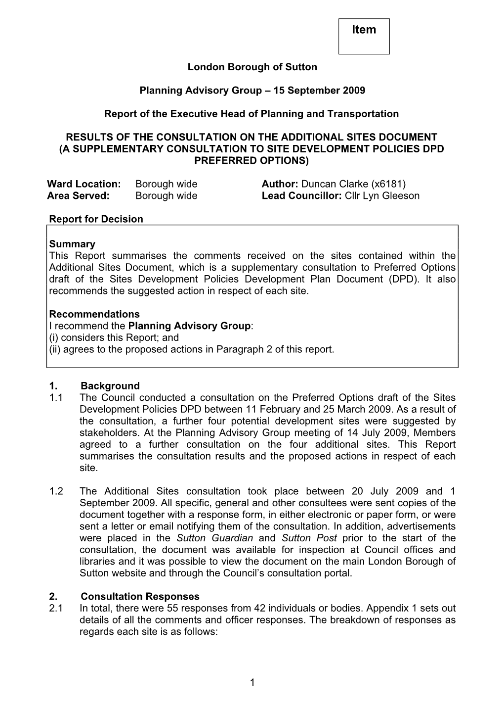 Site Development Policies Preferred Options Additional Sites