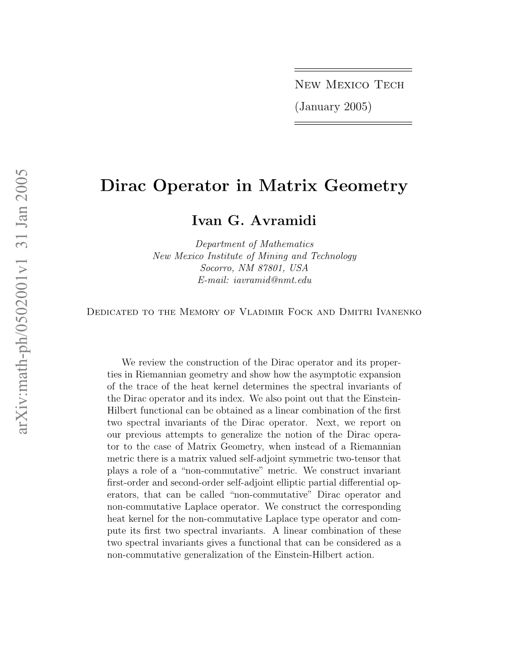 Dirac Operator in Matrix Geometry